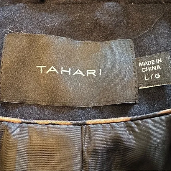 Tahari Wool Blend Full Zip Belted Black Pea Coat Women’s Sz Large